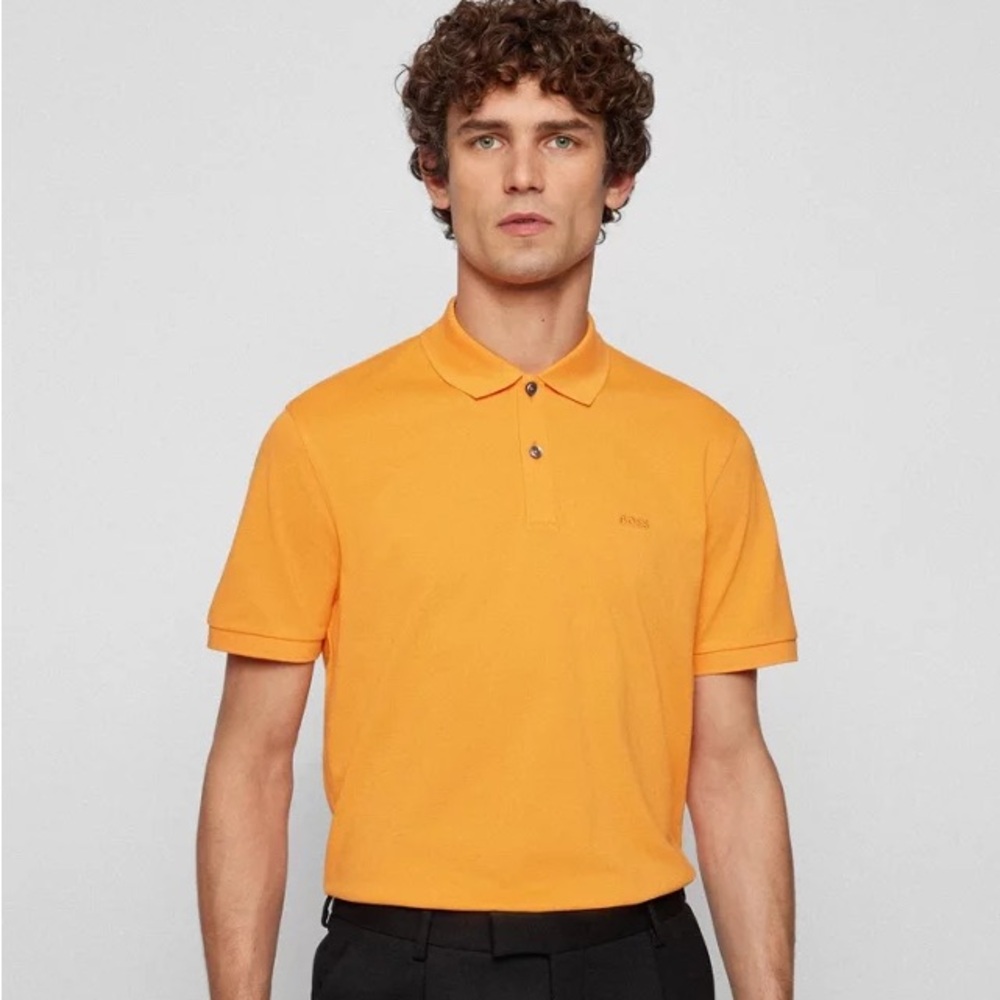 Hugo Boss Pallas Cotton Polo Shirt Embroidered Logo Golden XL